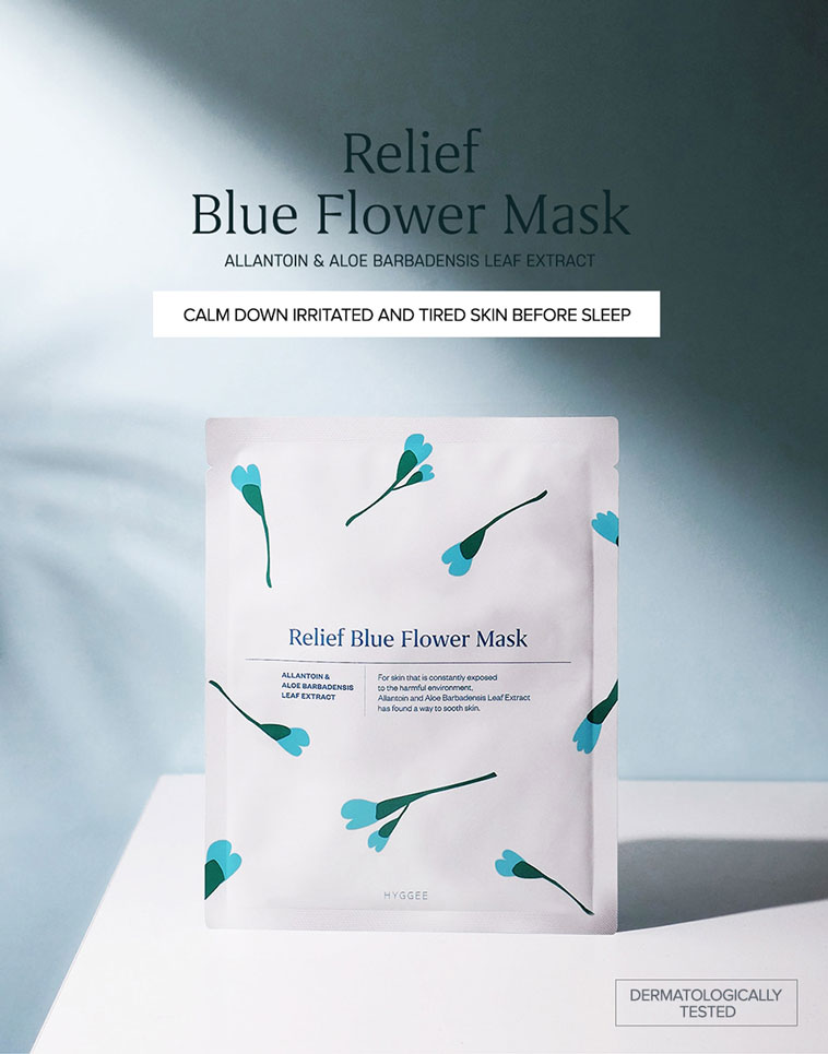 Hygee Relief Blue Flower Mask features and benefits